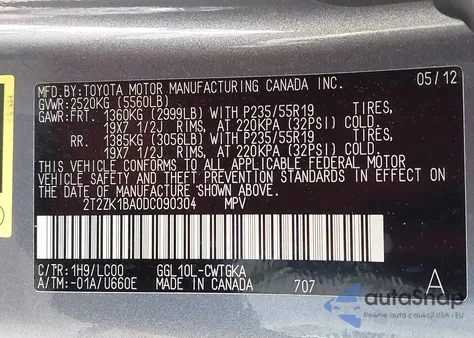 2013 Lexus Rx 350 z USA, uszkodzony, nr VIN 2T2ZK1BA0DC090304